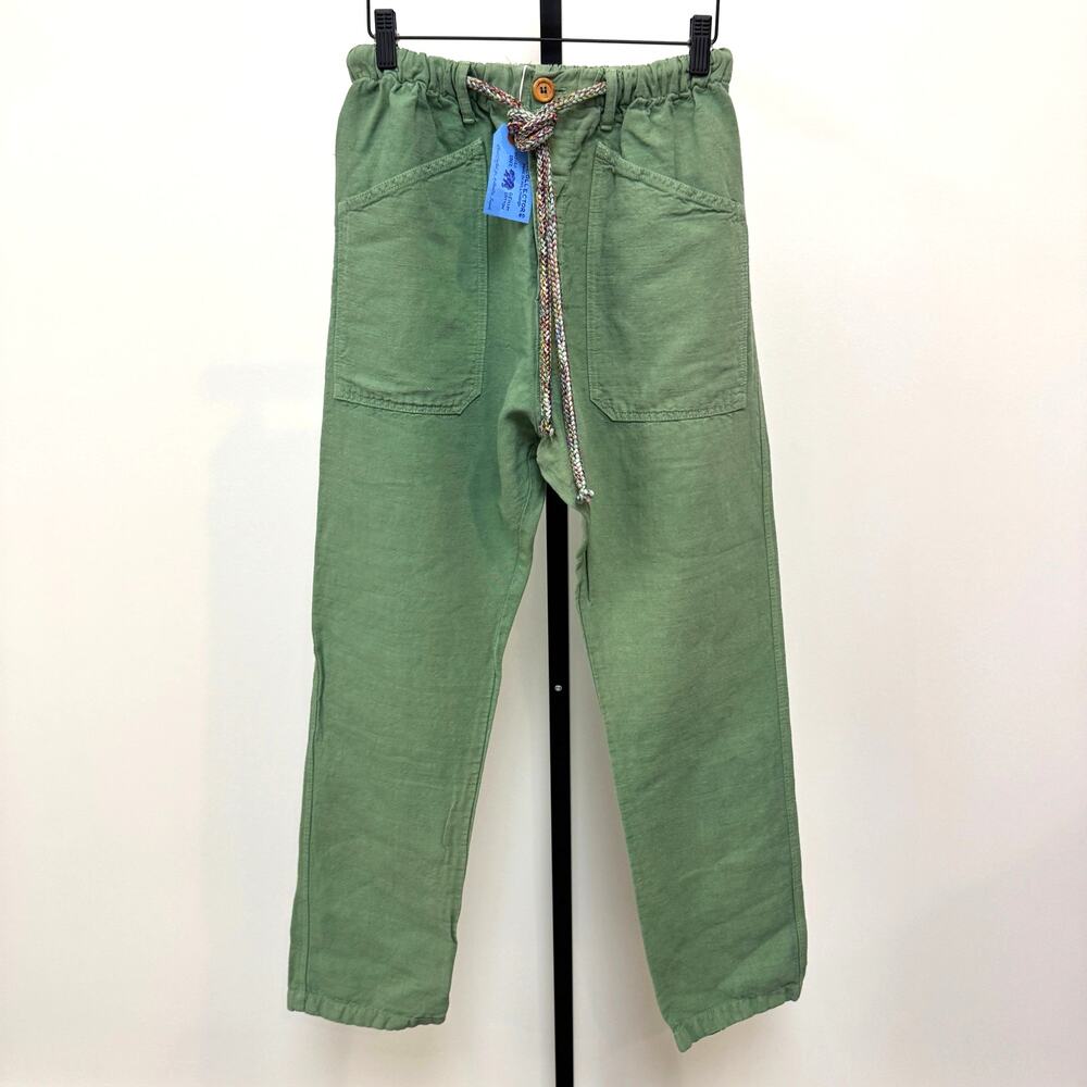 Dr. Collector's P38 Linen Cotton Basil Pants Medium NEW Green Relaxed Fit Rope